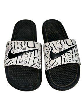 Nike Just Do It Slide Sandals Black & White women's Size 8